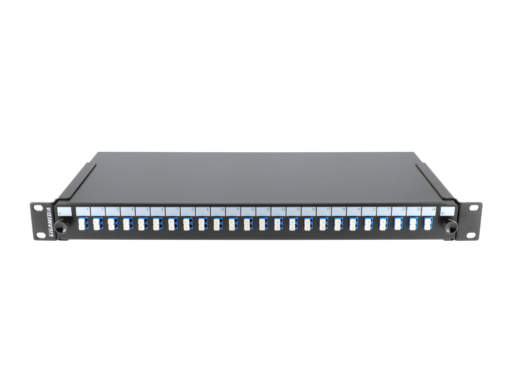 Preloaded 1U black patchpanel with 24 LC duplex OS2 adapters+48 colored ...
