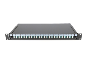 Tiroir optique noir 1U multimode OM3 équipé 24 raccords LC duplex turquoises