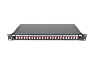 Tiroir optique noir 1U multimode OM4 équipé 24 raccords LC duplex violets