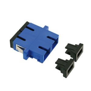 SC duplex singlemode adaptor, plastic body, blue colour, ceramic sleeve