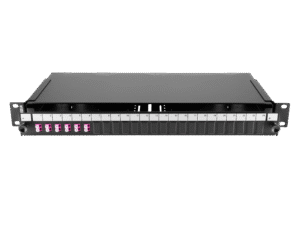Tiroir optique noir 1U multimode OM4 équipé 6 raccords LC duplex violets