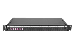 Tiroir optique noir 1U multimode OM4 équipé 6 raccords LC duplex violets