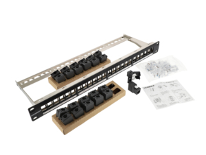 Panneau 24 ports 1U équipé de 24 noyaux RJ45 CAT6 sans outils noir non blindés